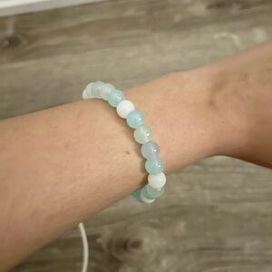 Beaded Aqua & White Stretch Bracelet - Women Jewelry